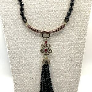 Heidi Daus Faceted Black and Red Crystal Tassel Pendant Necklace